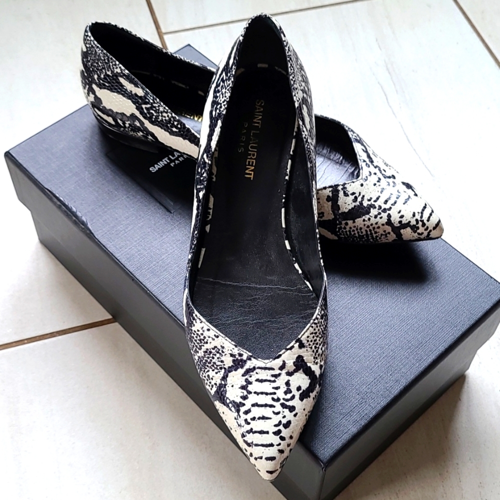 Ysl Saint Laurent Flats Python Embossed Leather [… - image 1
